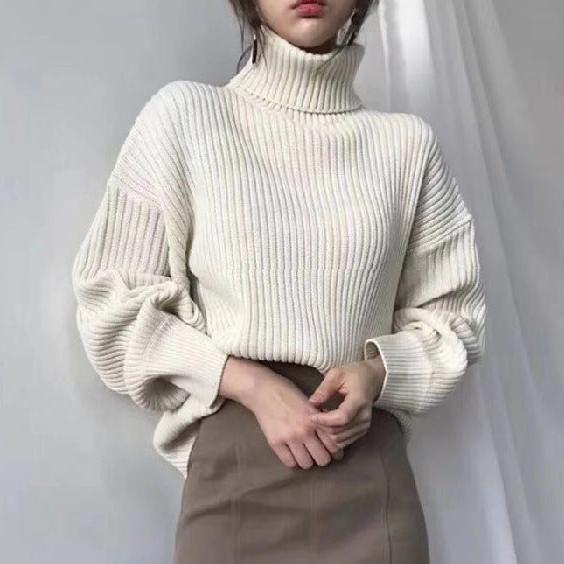 Noëlle™ | Luxe Pull à col roulé et à manches ballon