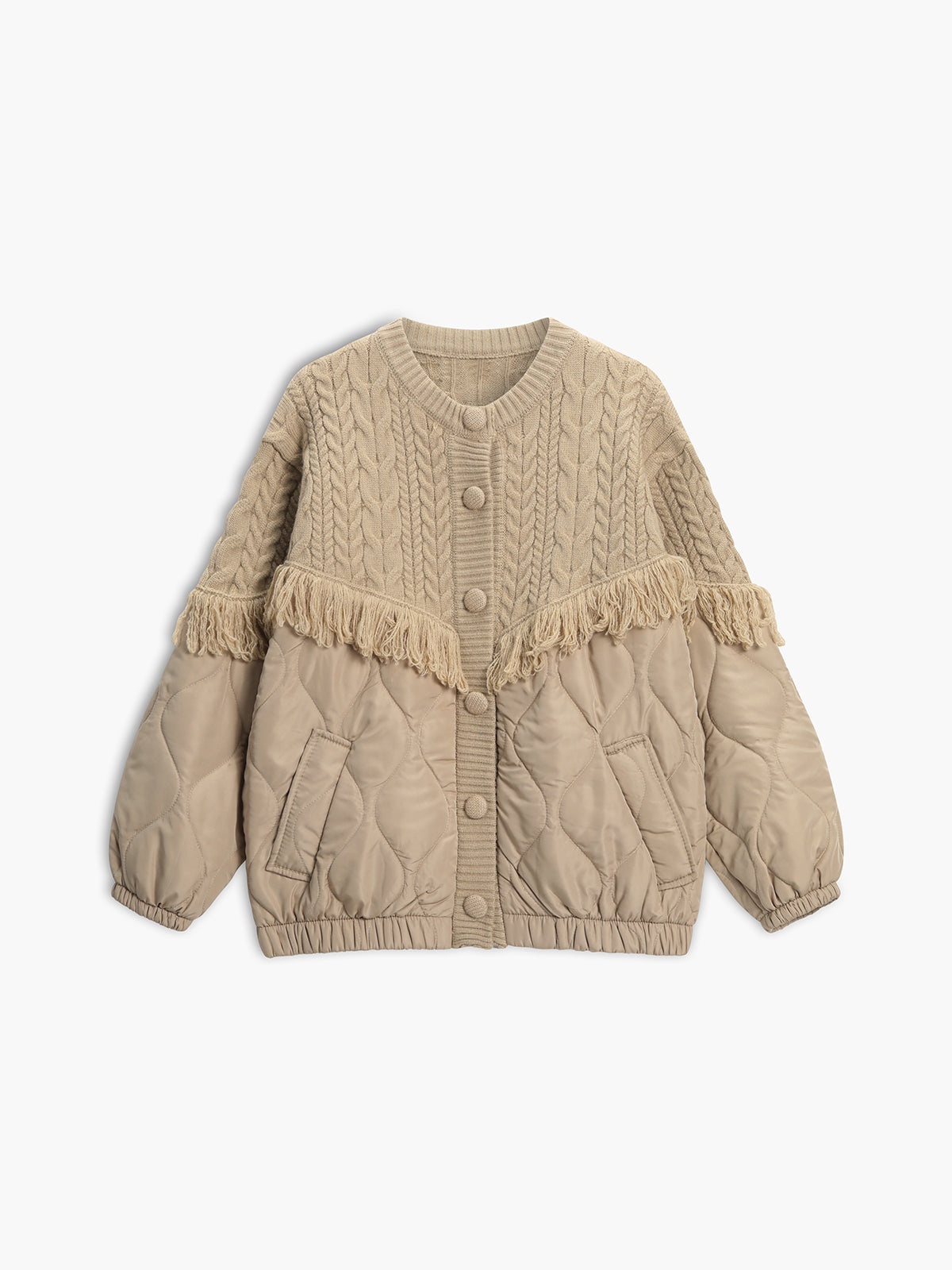 Noëlle™ | Veste matelassée en tricot torsadé patchwork