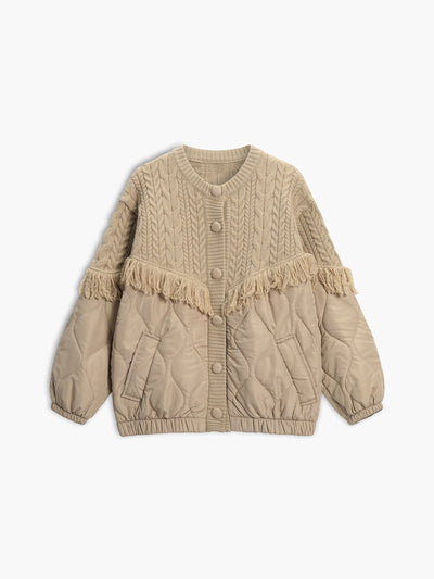 Noëlle™ | Veste matelassée en tricot torsadé patchwork