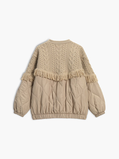 Noëlle™ | Veste matelassée en tricot torsadé patchwork