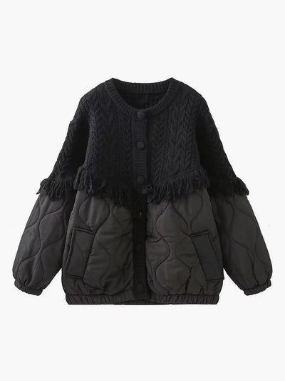 Noëlle™ | Veste matelassée en tricot torsadé patchwork