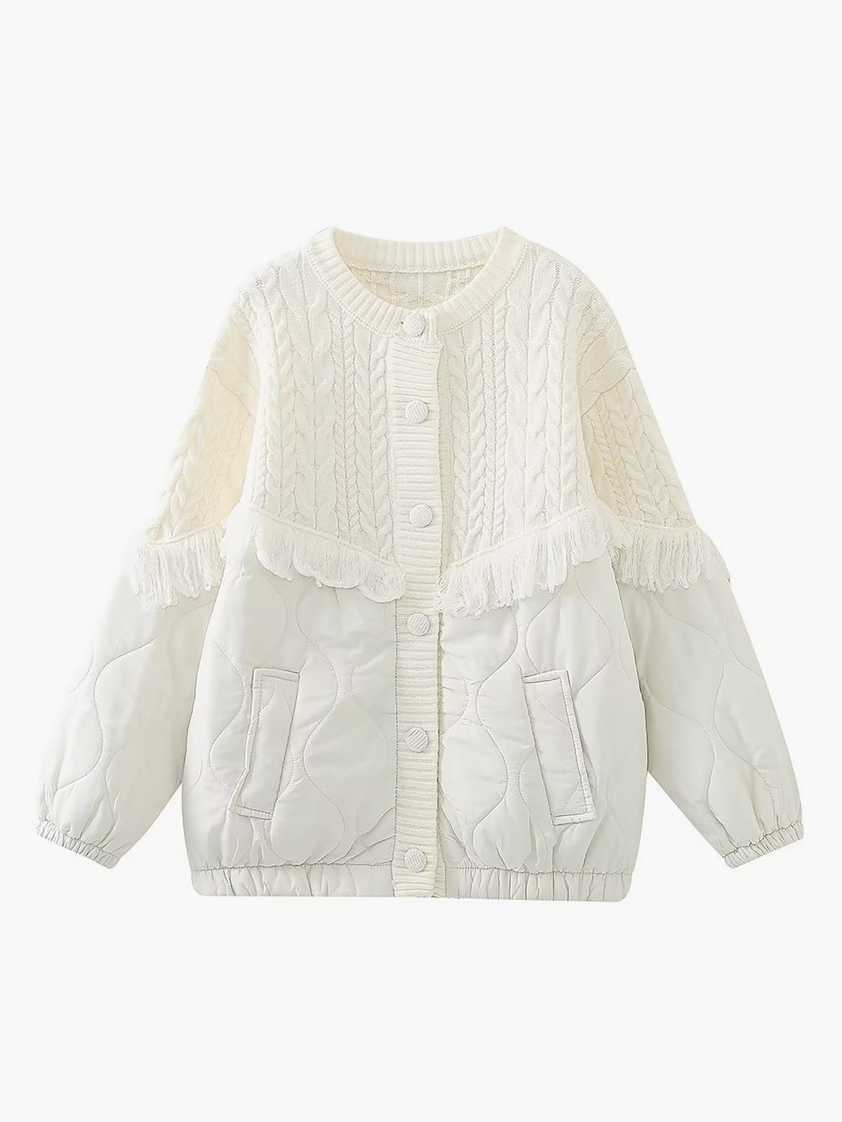 Noëlle™ | Veste matelassée en tricot torsadé patchwork