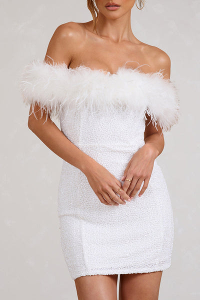 Noëlle™ | Robe à pailettes avec plumes