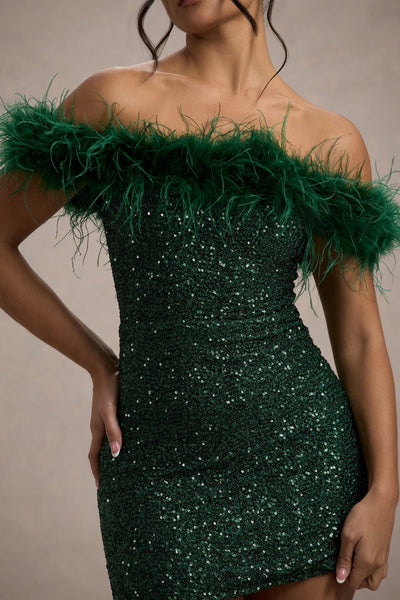 Noëlle™ | Robe à pailettes avec plumes