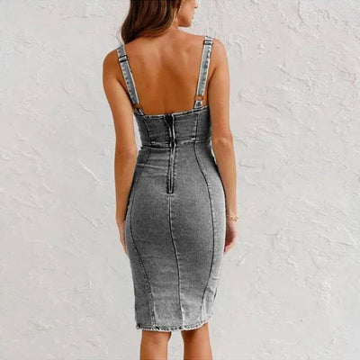 Noëlle™ | Robe Camisole Moulante en Denim